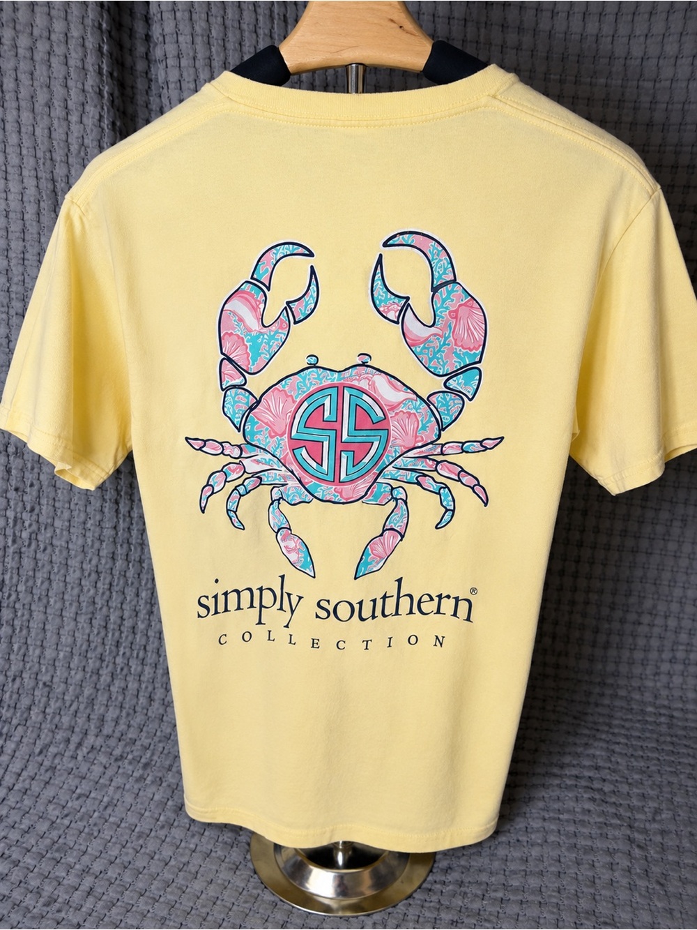 Simply Southern Yellow Tee with Pink & Teal Floral Crab